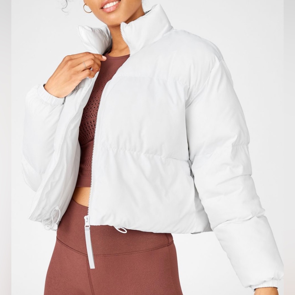 fabletics white cropped puffer coat